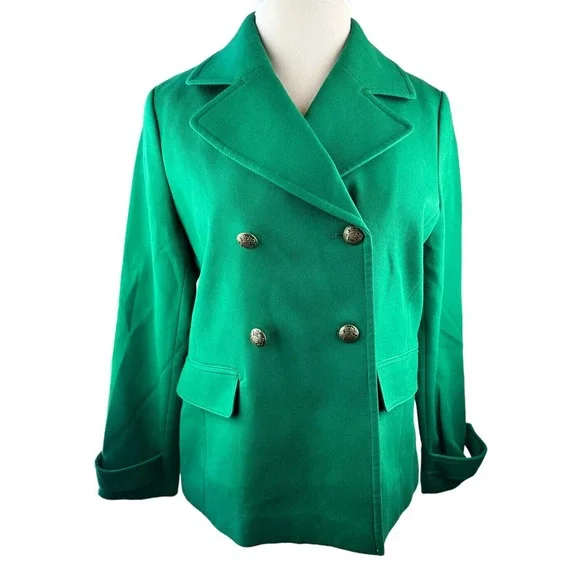 Talbots Tailored Peacoat Meadow Green Double Breasted Coat Women's Size Large - Picture 2 of 14